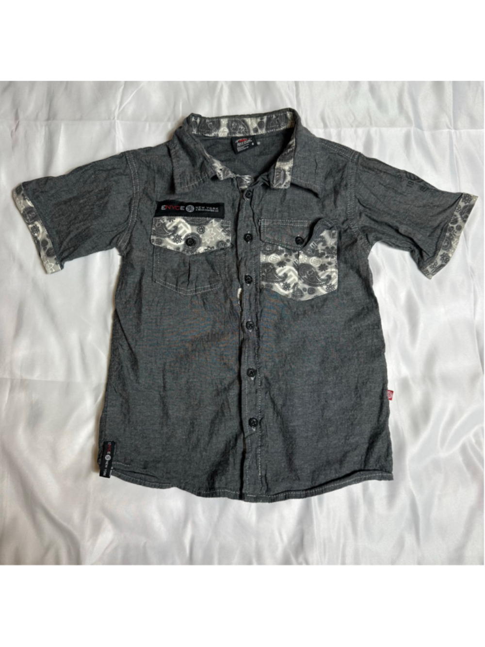 Boys Enyce Button Down Shirt Size 8 Grey White